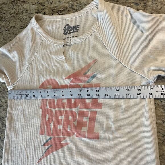 David Bowie Rebel Rebel Lucky Brand Henley Cozy Longsleeve Graphic Retro Tee - Picture 7 of 8